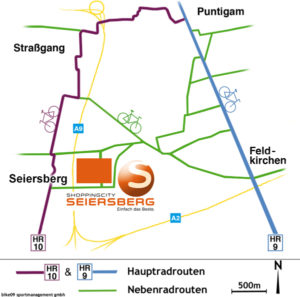 Fahrradweg Shopping City Seiersberg; Fahrradroute Seiersberg; Radweg Seiersberg